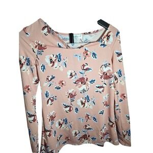 Star Vixen Floral Print Pink Long Sleeve Square Neck Top Small